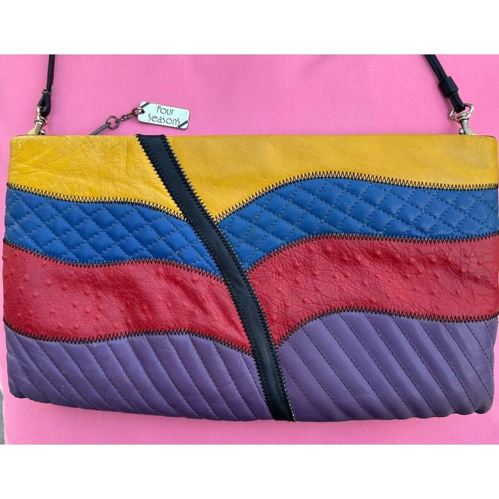 Vintage 1980s Four Seasons Multi Color Rectangle Leather Shoulder Bag or Clutch - Picture 2 of 5